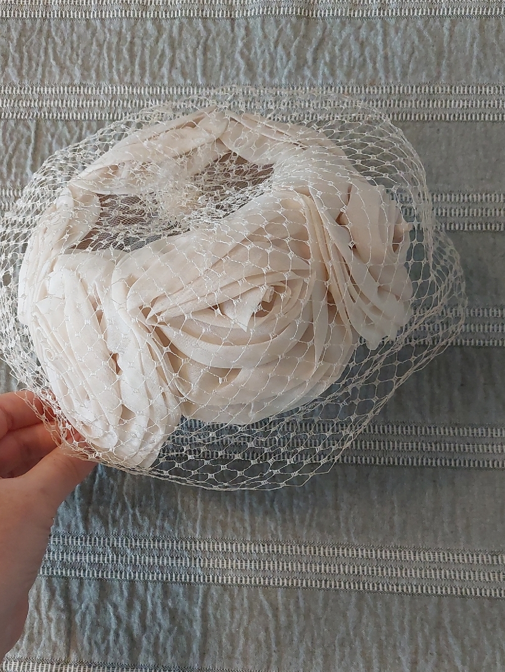 Eva Mae Modes Vintage Rosette Hat with Birdcage Veil - Cream